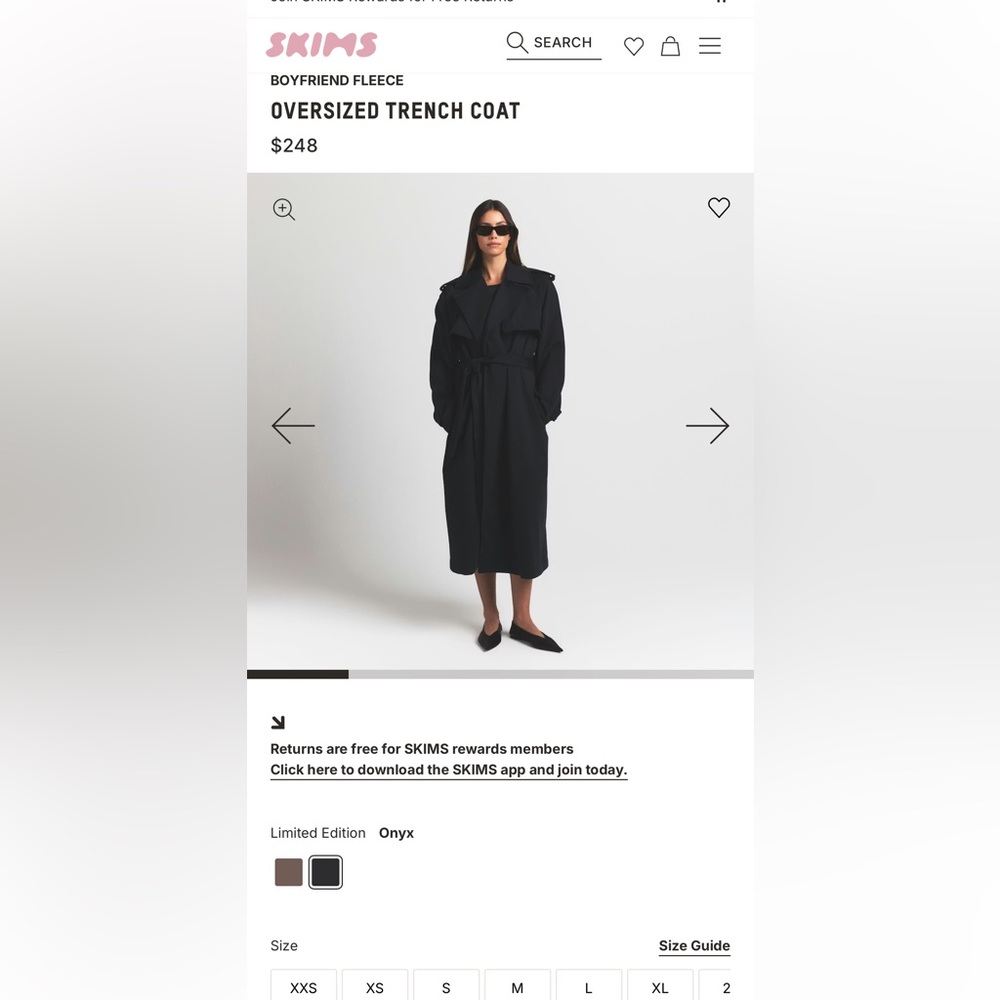 NWT SKIMS Sz M Onyx Boyfriend Fleece Oversized Trench Coat
